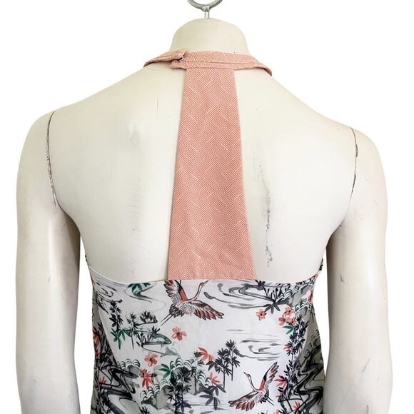 H&M Asian Garden Crane Bird Print Halter T-back Blouse SZ 6 - Picture 7 of 12